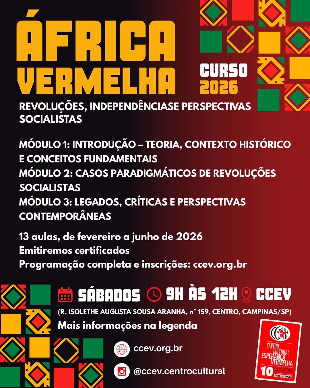 CURSO ÁFRICA VERMELHA: REVOLUÇÕES, INDEPENDÊNCIAS E PERSPECTIVAS SOCIALISTAS